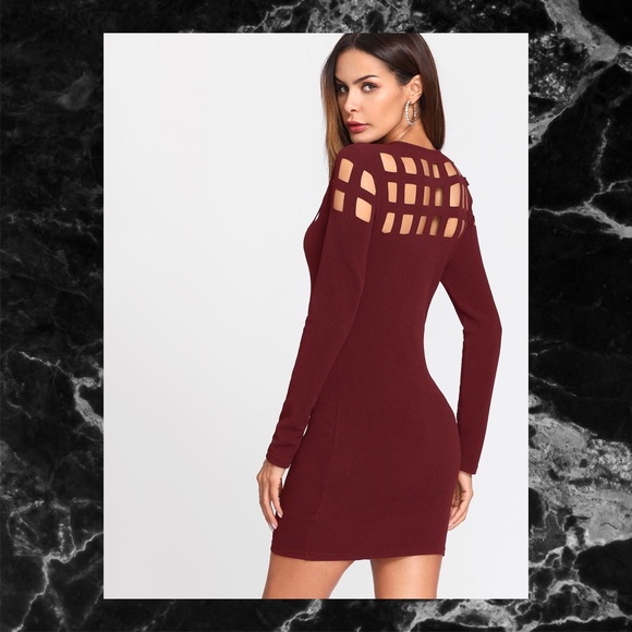 Dresses & Skirts - BURGUNDY GEO CUT YOKE FORM FITTING DRESS SZ M